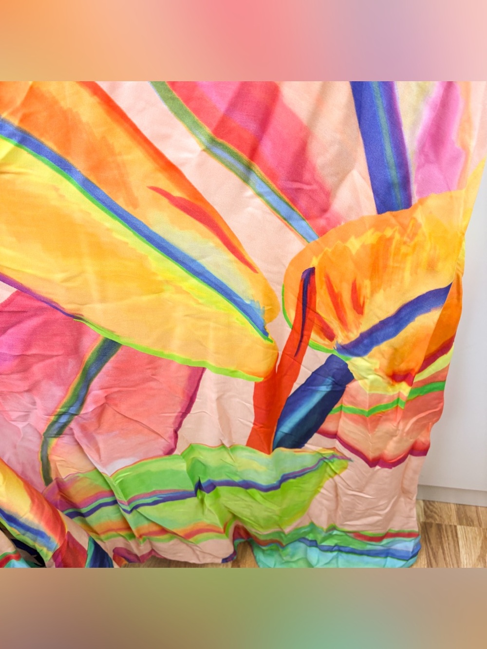 Farm Rio Halter Maxi Dress Leaf Orange Tropical Resort Aloha Anthropologie XL - Picture 4 of 7